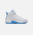 Air Jordan 12 Retro White and University Blue Preschool Lifestyle Shoe - White/University Blue/Metallic Silver Free Shipping